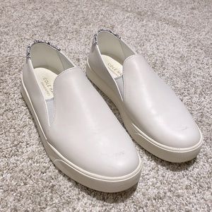 Cole Haan white and blue snakeskin slip on shoes